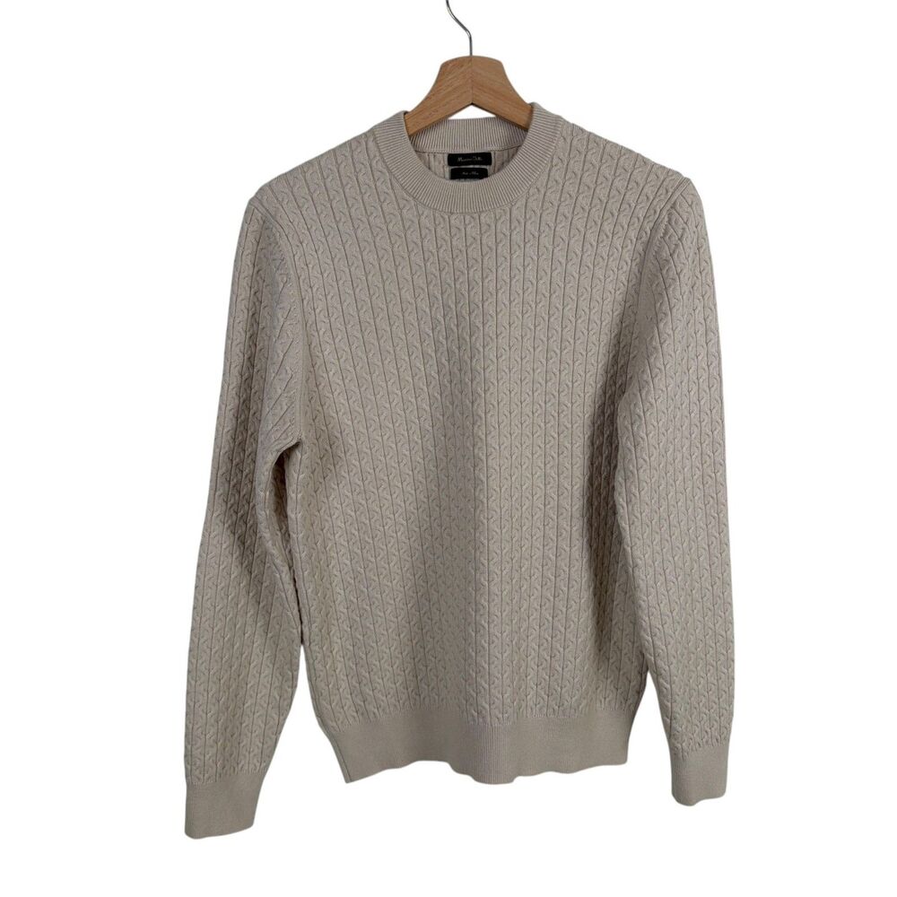 Massimo Dutti Cable Knit Sweater Womens M Oatmeal Crew Neck Old Money Minimalist